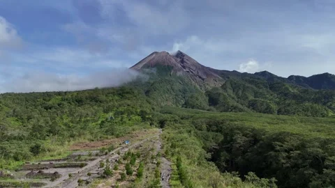 Peaceful Landscape of Merapi Volcano and Rural Fields Stock Footage 322018296
