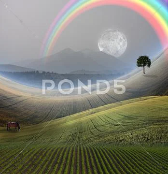 Peaceful landscape with mountain Stock Illustration