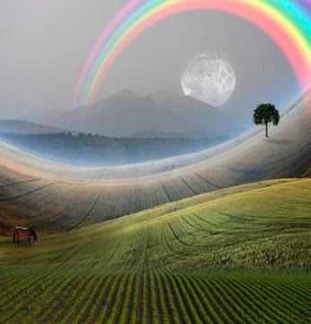 Peaceful landscape with mountain Stock Illustration