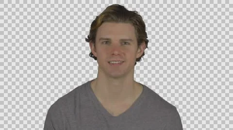 Peaceful looking man grins at camera (Transparent Background) Video stock 64877921