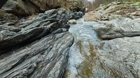 Peaceful Mountain Stream Flow 4K - Serene Water Receding for Meditation &amp; Zen Video stock 332146673