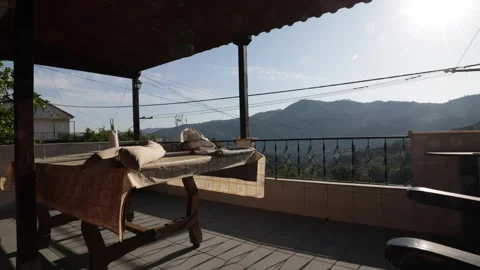 Peaceful Patio View Over Mountains in Northern Portugal Stock Footage 314017856