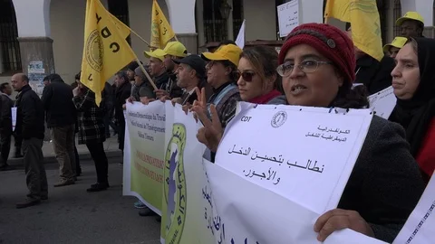 Peaceful political rally in downtown Rabat, capital city Morocco Stock Footage
