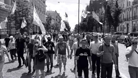 Peaceful procession, march, parade of the column - nationalist party. Stock Footage 134158323