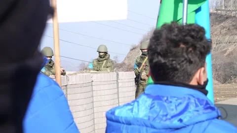 Peaceful protest in the Lachin corridor Stock Footage 234145591