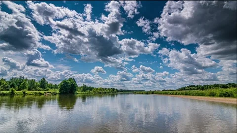 Peaceful river with clouds Stock Footage 341983372