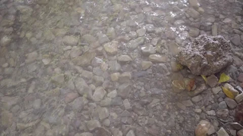 Peaceful River Flow Around a Single Stone Stock Footage 313570876