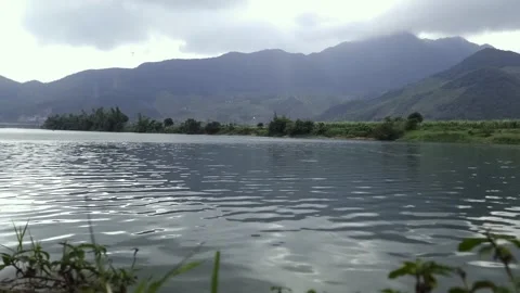 The peaceful river is next to green fields Stock Footage 260402449