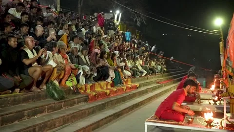 Peaceful Sacred Ritual View in Rishikesh India Stock Footage 337627478