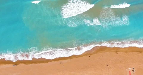 Peaceful Sandy Beach and Waves, 4k Resolution, Top Drone Shot Stock Footage 149855664