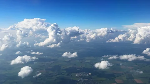 Peaceful Sky With Cumulus Clouds Over Rural Farmland Landscape Stock Footage 304989390
