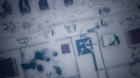 Peaceful small town under fresh snow early morning in Winter Stock Footage 138918299