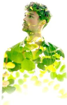Peaceful state of mind. Double exposure Stock Photos