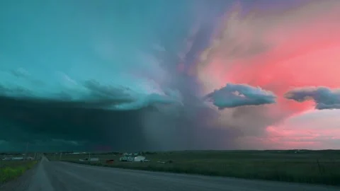 Peaceful Sunset Storm with Lightning Strikes Stock-Footage 295186820