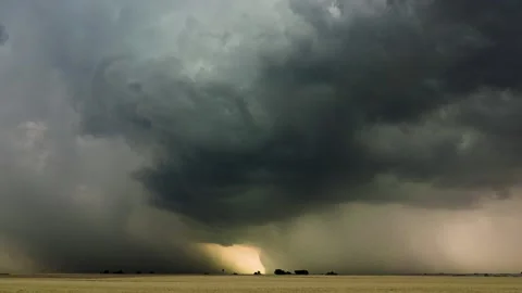 Peaceful Sunset Storm with Lightning Strikes Stock Footage 295186842