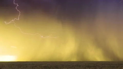 Peaceful Sunset Storm with Lightning Strikes Stock Footage 295187589