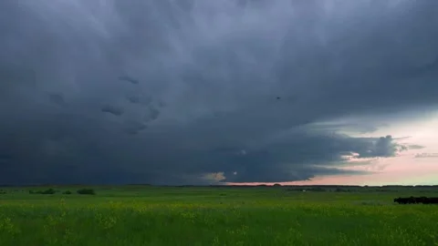 Peaceful Sunset Storm with Lightning Strikes Stock Footage 295188008