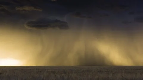 Peaceful Sunset Storm with Lightning Strikes Stock Footage 295188403