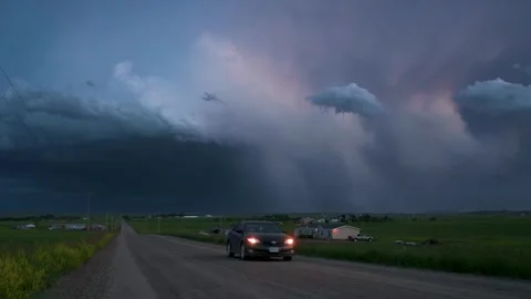 Peaceful Sunset Storm with Lightning Strikes Stock Footage 295189720