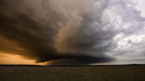 Peaceful Sunset Storm with Lightning Strikes Stock Footage 295190883