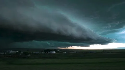 Peaceful Sunset Storm with Lightning Strikes Stock Footage 295192145