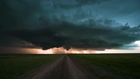 Peaceful Sunset Storm with Lightning Strikes Stock Footage 295192281
