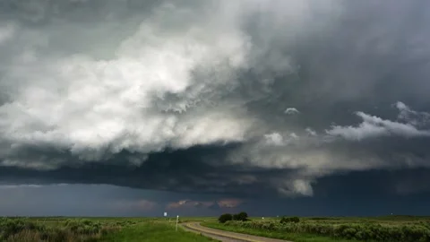 Peaceful Sunset Storm with Lightning Strikes Stock Footage 295192397