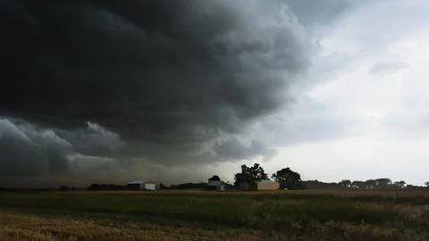 Peaceful Sunset Storm with Lightning Strikes Stock Footage 295192467