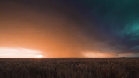 Peaceful Sunset Storm with Lightning Strikes Stock Footage 295192587