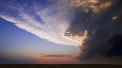 Peaceful Sunset Storm with Lightning Strikes Stock Footage 295943064