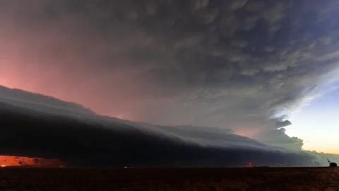 Peaceful Sunset Storm with Lightning Strikes Stock Footage 295943106