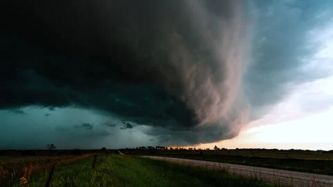 Peaceful Sunset Storm with Lightning Strikes Stock Footage 295973369