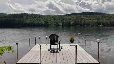 Peaceful timelapse while clouds move across beautiful New England lake Stock Footage 111401145