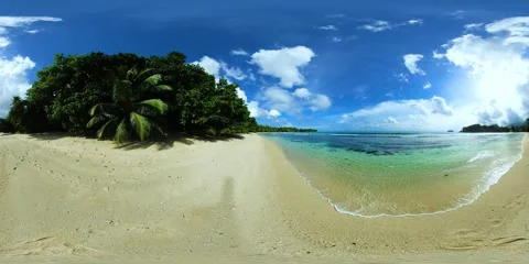 A peaceful tropical beach under a bright sky. Mahe, Seychelles. Vídeo Stock 343335556