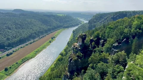 A peaceful video with a view of the Elbe River from the bastion in Rathen u.. Stock Footage 315880415