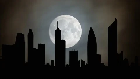 Peaceful view of Kuwait cityscape during night,Time Lapse with Full Moon Stock Footage 221098535