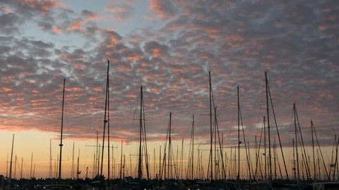 Peaceful view on small harbour with many parked sailing boats at early morning b 스톡 동영상 99115230