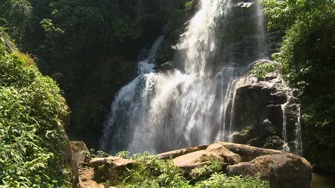 A peaceful view of a waterfall in a forest Stock Footage 115142917