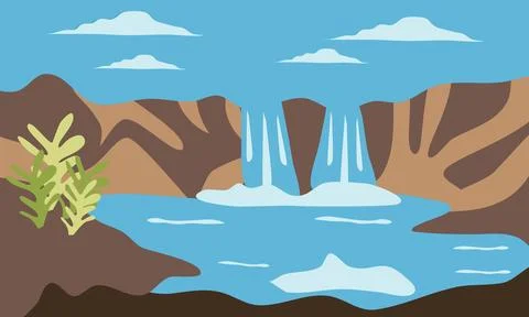 Peaceful Waterfall on High Cliff Landscape Illustration, Serene Nature Scen.. Stock-Illustration
