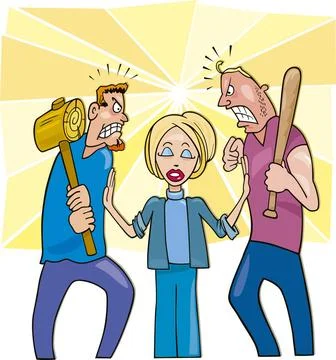 Peacemaker Illustration of two angry men going to fight and calm woman pea... Stock Photos