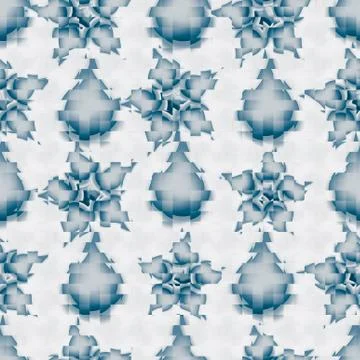 Peach and  blue colored grid and 3d effect  flower shaped seamless pattern Stock Illustration