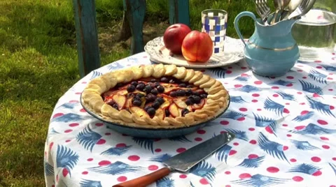 Peach and blueberry pie Stock Footage 8570666