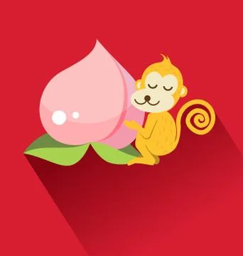 Peach and monkey for Chinese new year Stock Illustration