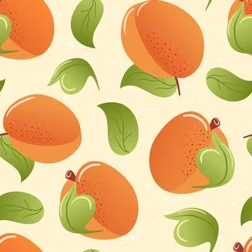 Peach, apricots summer seamless pattern in minimalistic style. Tropical exotic Stock Illustration