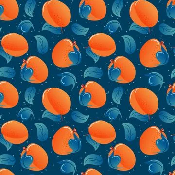 Peach, apricots summer seamless pattern in minimalistic style. Tropical exotic Stock Illustration