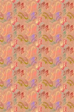 On a peach background there are many stylized bright shapes in the form of Stock Illustration
