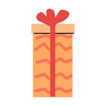 Peach box with stripe pattern and red bow Stock Illustration