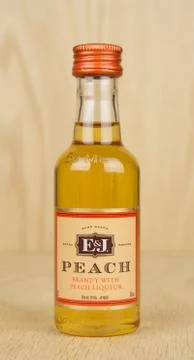 Peach brandy bottle. Photos