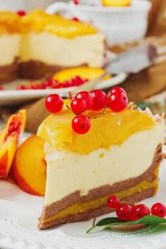 Peach cake with cream Stock Photos