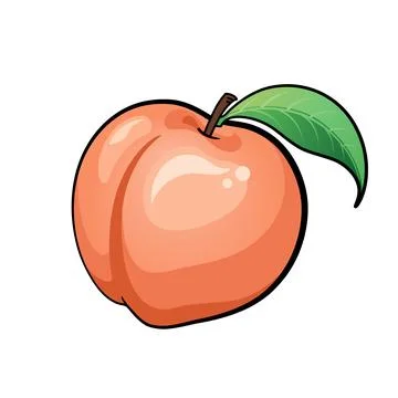 Peach cartoon, Peach with leaf isolate on white background. Stock Illustration